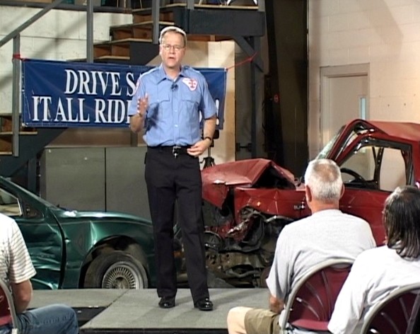 A motivational speaker explaining how motor vehicle collisions are predictable and preventable
