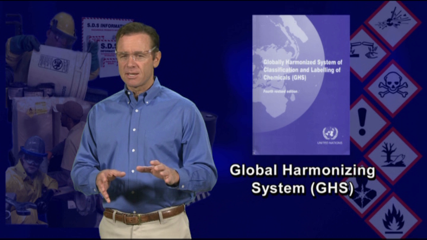 A safety trainer describing the new OSHA HazCom standard called the Global Harmonizing System or GHS