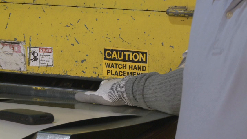 A worker failing to use proper machine guarding or safety device is injured by a machine at work