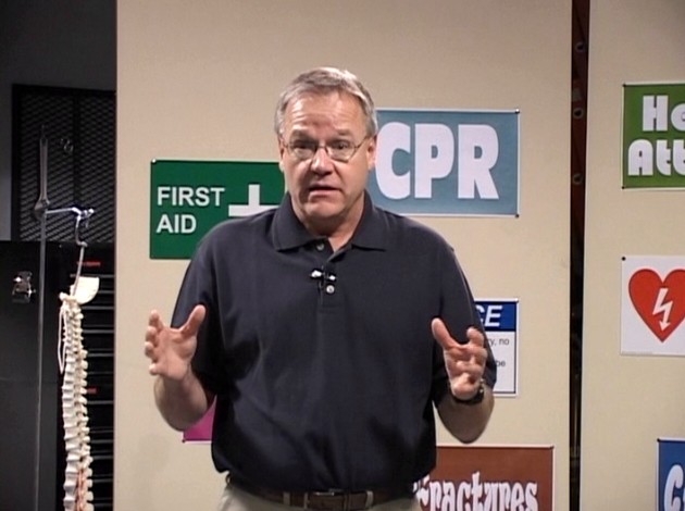 EMT Martin Lesperance discussing first aid techniques that should be used until help arrives