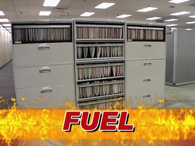An example of how a file cabinet in an office is fuel for a fire which is one contributing factor