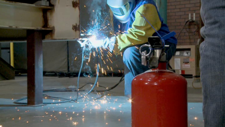 Sparks from a welder that could result in a fire like many hot work operations if not done safely