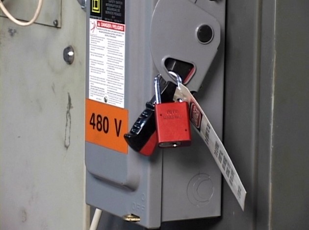 Lockout / Tagout or LOTO procedures being used to reduce the chance of injury from hazardous energy